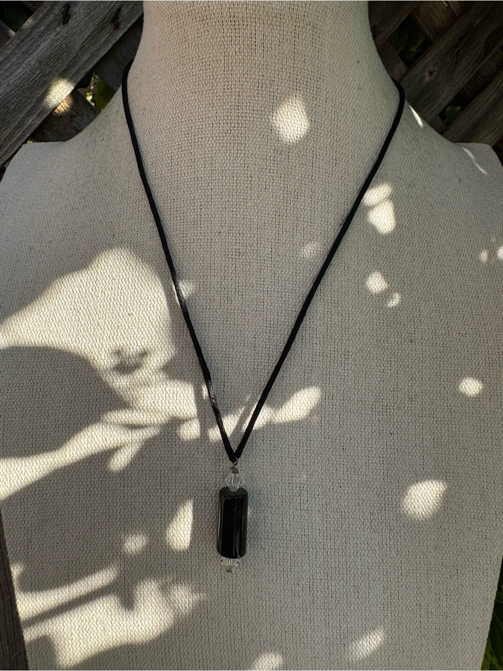 Black Bead Pendant Necklace with Cord 925 Sterling Silver Clasp - Picture 4 of 10